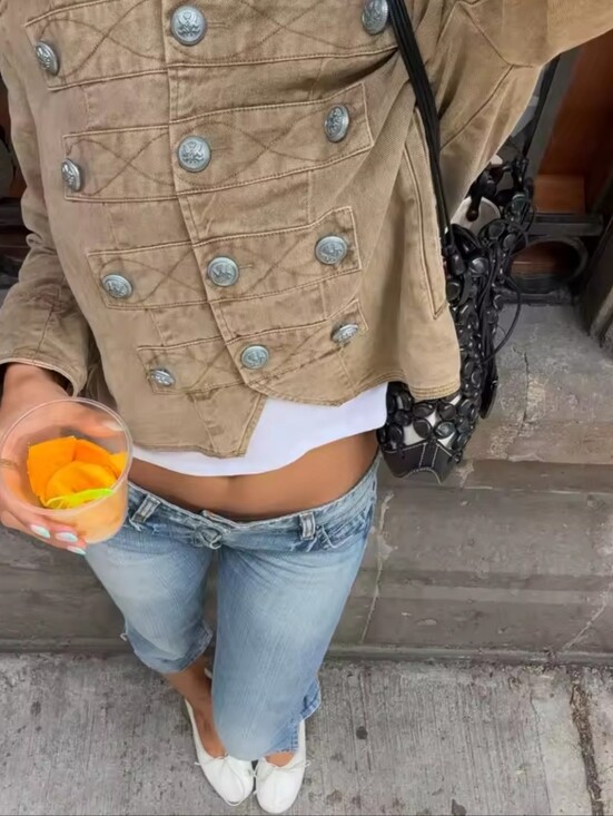 Jackets & Blazers - Women Vintage Cropped Military Jacket Fashion Stand Collar Double Breasted Long